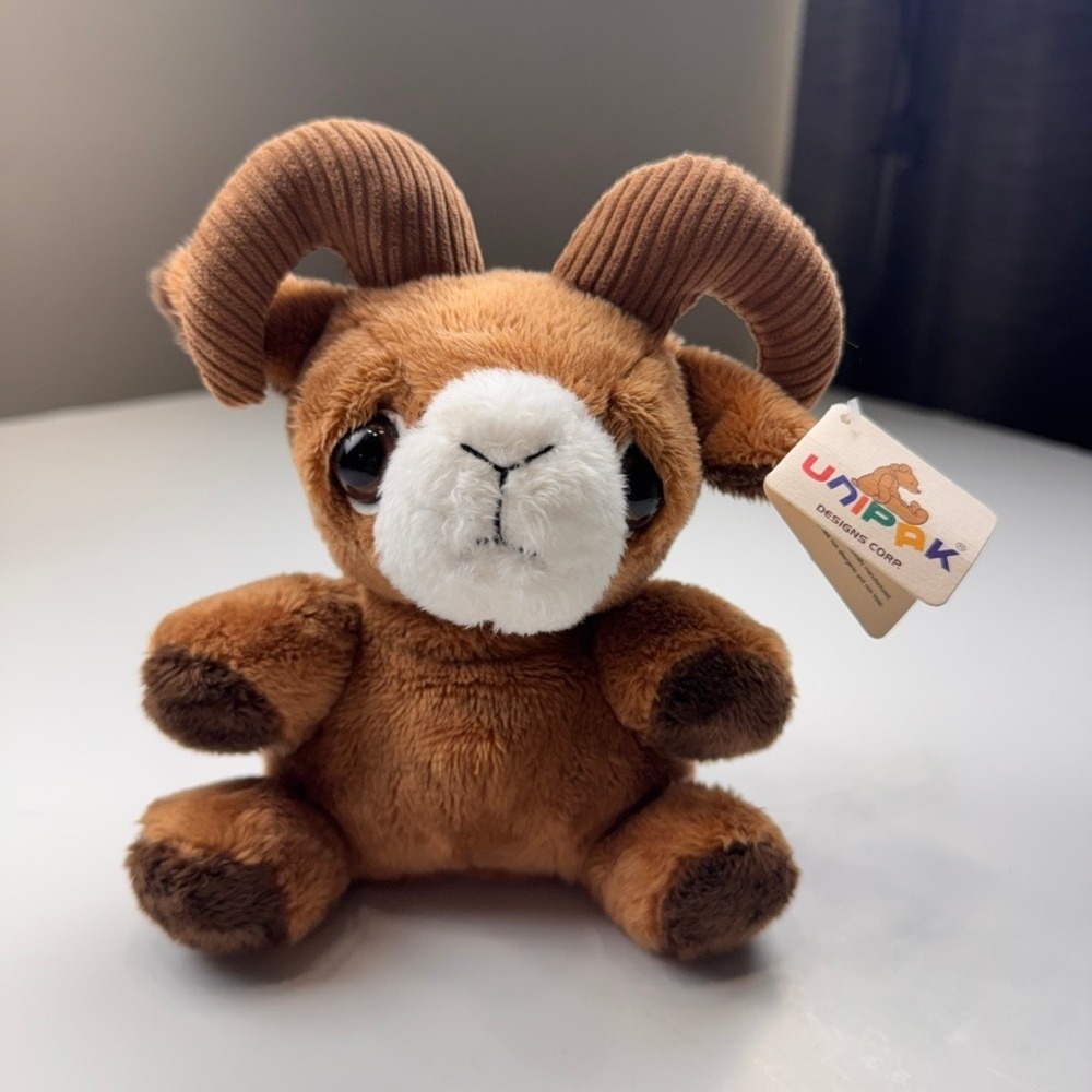 Unipak Designs Corp Plush Ram Bighorn Sheep Brown Corduroy Horns Stuffed Animal